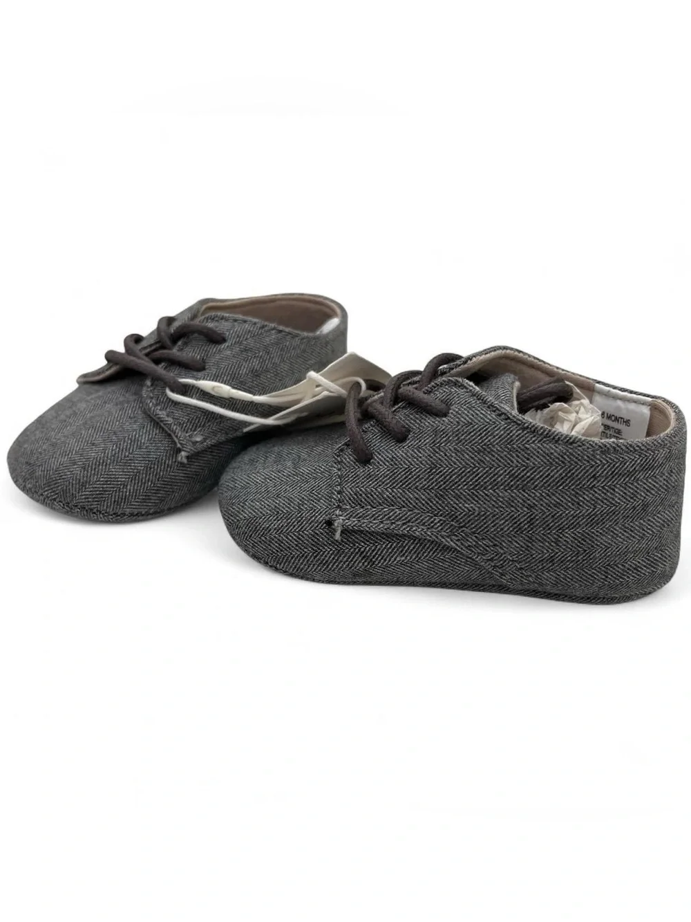 New! 3-6M Boy Janie and Jack Gray Twill Herringbone Soft Sole Crib Shoes NWT